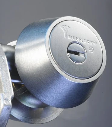 High-security deadbolt cylinder with brushed steel housing for commercial doors in Washington DC